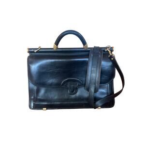 Vintage HARTMANN Leather Briefcase Men Women Black Shoulder Strap Messenger Bag